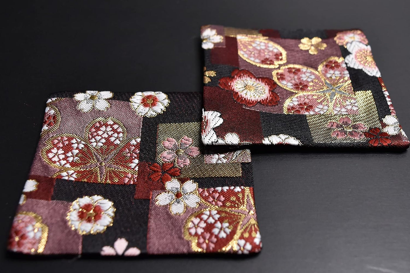 シンプル仕様品 金襴織コースター 5枚セット 紅桜（べにさくら